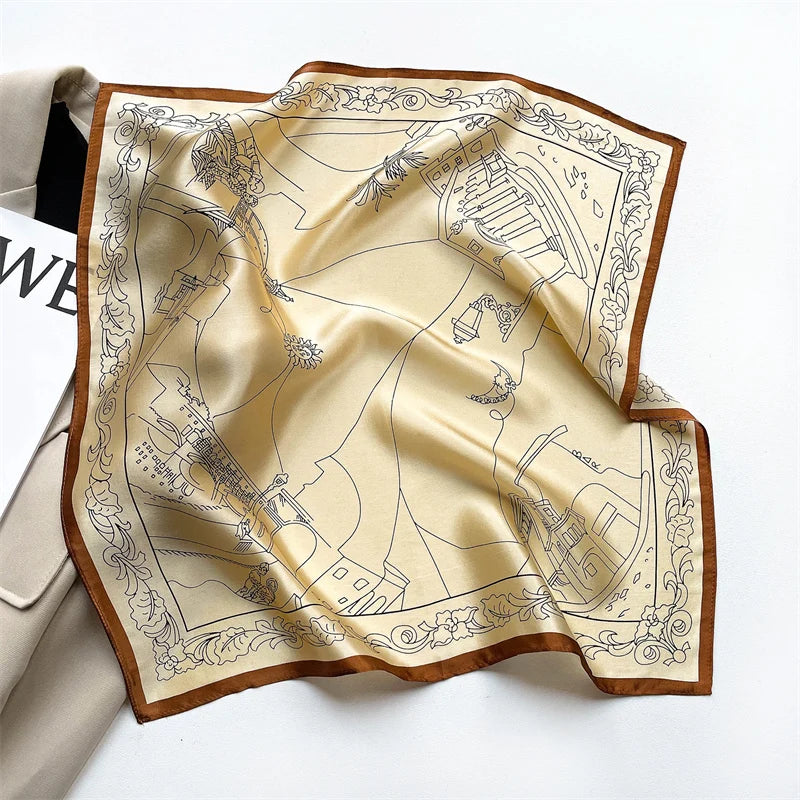 2025 Fashion 100% Real Silk Scarf 53cm Square Bandelet Women's Silk Temperament Small Scarf Neck Decorative Wrap Printed Scarves Quick Pick Grocers