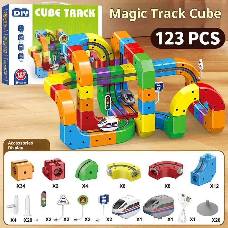 Electric Magnetic Track Set STEM Building Toy with Anti-Gravity Vehicles 100+ Pieces DIY Railway Model Creative Gift for Kids Quick Pick Grocers