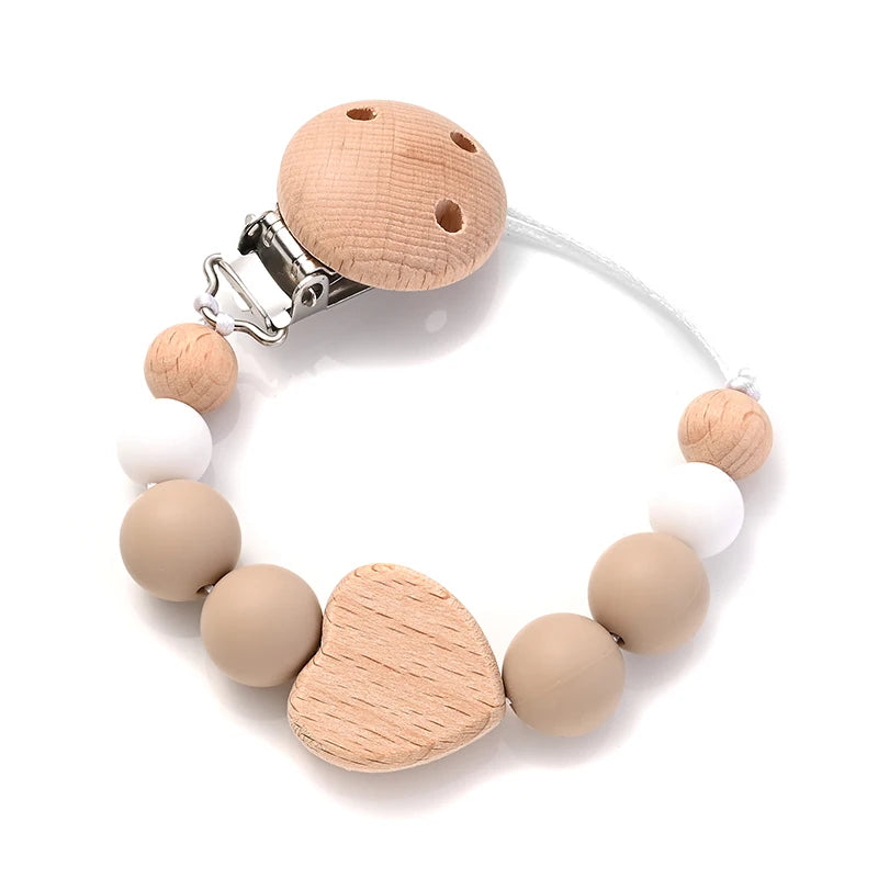 Baby Pacifier Chain Clips Wood Pentagram Teether Silicone Round Beads Teething Chain For Baby Care Soother Chew Toys Shower Gift Purest Peak