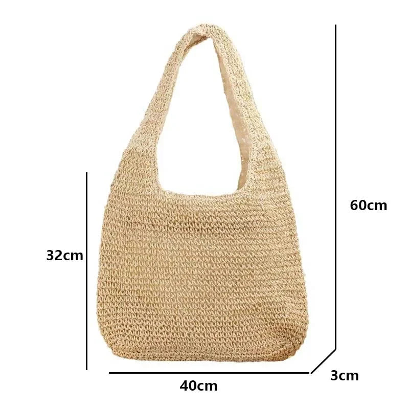French Style Large Capacity Woven Straw Woven Bag for Women New Beach Vacation Shoulder Bag Casual Commuting Tote Bag Purse Quick Pick Grocers