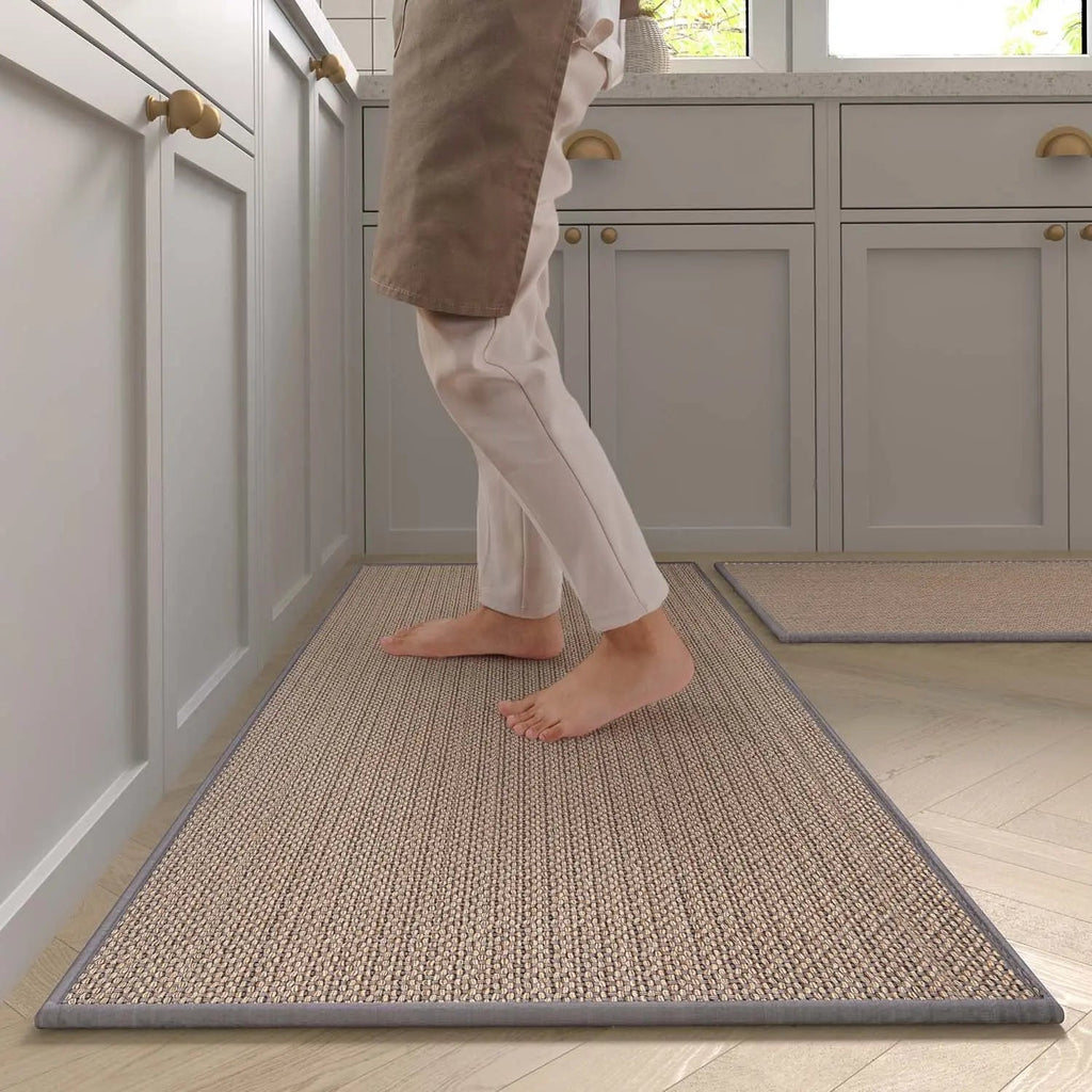 Washable Non-slip Kitchen Rug Faux Sisal Running Rug, Faux Woven Kitchen Mat Kitchen Runners With Back Made Of Natural Rubber Quick Pick Grocers