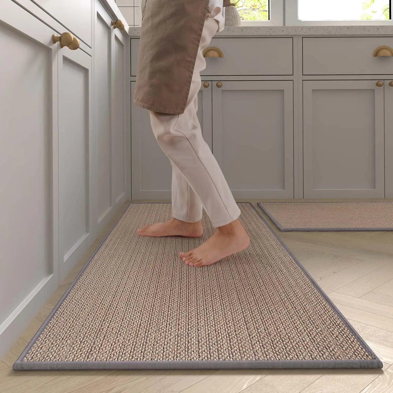 Washable Non-slip Kitchen Rug Faux Sisal Running Rug, Faux Woven Kitchen Mat Kitchen Runners With Back Made Of Natural Rubber Quick Pick Grocers