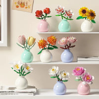 Building block pot plant bouquet of flowers, roses, lily building blocks, toys with flower pots, cute living room ornaments gift Quick Pick Grocers