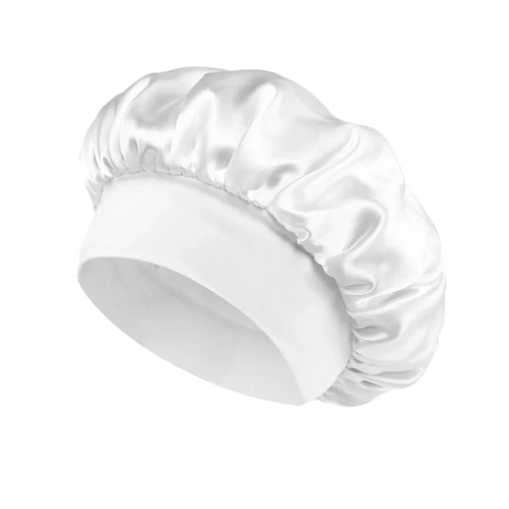 Women Satin Bonnet Hair Bonnet for Sleeping Hair Care Silk Bonnets Solid Wide-brimmed Sleeping Hat with Elastic Soft Band Econic Blanks