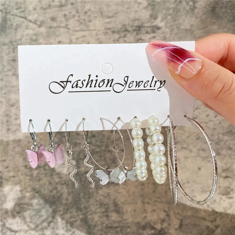 Modyle Gold Color Dangle Earrings Set Butterfly Acrylic Hollow Drop Earrings for Women Heart Hoop Earring Fashion Jewelry Gifts Econic Blanks