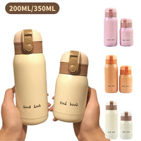 200/350ml Cute Mini Thermos Cup Stainless Steel Thermal Coffee Mug Portable Vacuum Flask Insulated Water Bottle with Button Lid Quick Pick Grocers