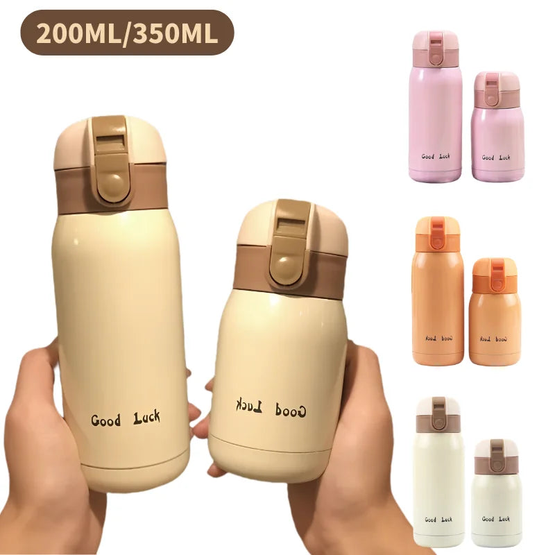 200/350ml Cute Mini Thermos Cup Stainless Steel Thermal Coffee Mug Portable Vacuum Flask Insulated Water Bottle with Button Lid Quick Pick Grocers