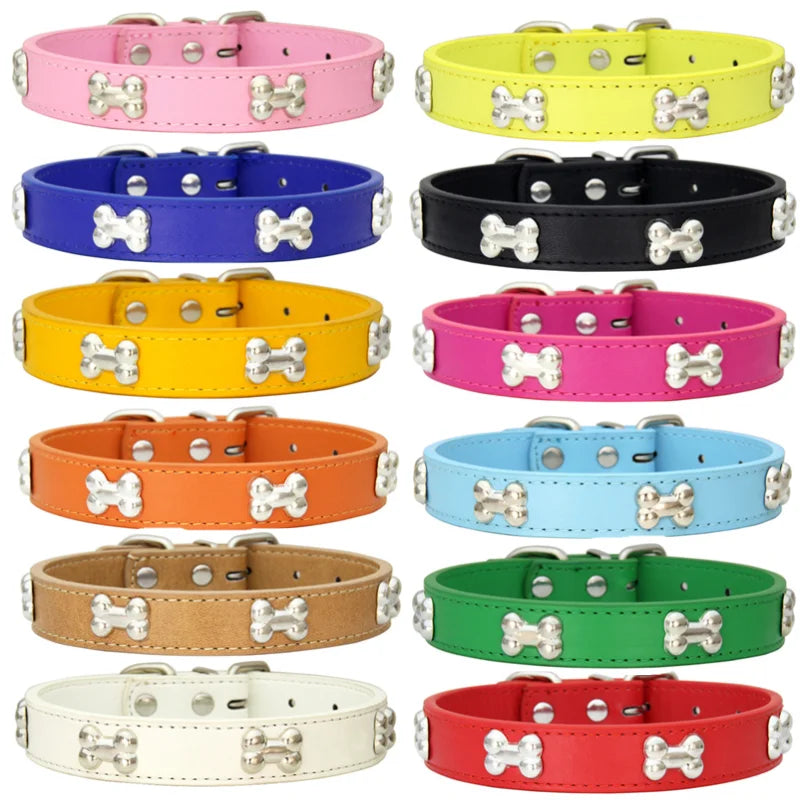 Bone Leather Durable Pet Dog Collars Puppy Pug Collars for Small Large Dog Chihuahua Cat Accessories Pet Collar for Small Dogs Quick Pick Grocers