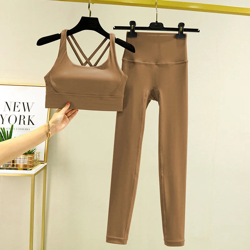 TRY TO BN Women's Tracksuit Yoga Sets Fitness Leggings Sports Bra Naked Sportwear Breathable Workout Two Pieces Suit Gym Clothes Quick Pick Grocers