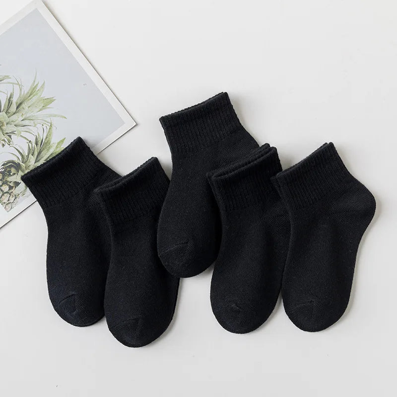 5 Pairs/Lot 2023 New Summer Children Socks Cotton Kids Fashion Black White Gray For 1-12 Years Teen Student Baby Girl Boy Socks Quick Pick Grocers