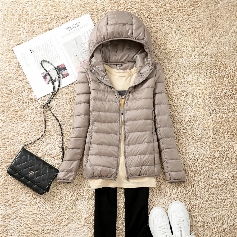 Women Puffer Jacket 15 Colors Plus Size 5XL 6XL 7XL 2025 New Spring Autumn Female Ultra Lightweight Packable Hooded Down Coats Quick Pick Grocers