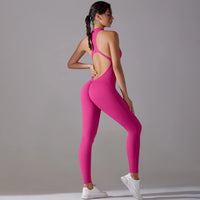 Sexy Hollow Backless Scrunch Sporty Jumpsuit Raises Butt Woman Gym Set One Piece Sport Suit Sleeveless Zip Yoga Fitness Overalls Quick Pick Grocers
