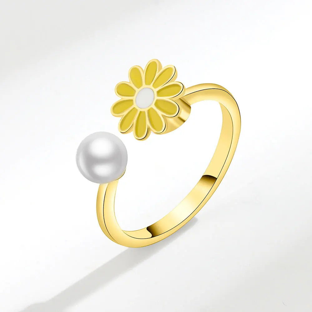 VENTFILLE 925 Sterling Silver Sunflower Diamond Zircon Rotatable Ring For Women Gift Relieve Stress Ring Jewelry Wholesale Quick Pick Grocers