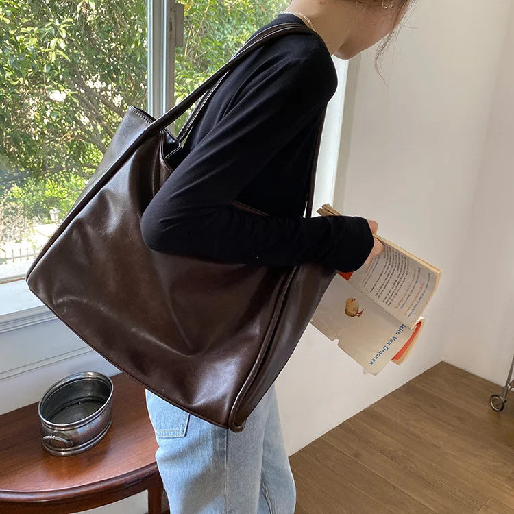 Portable Texture Tote Bag for Women, Shoulder Underarm Bag, Commuting Bag, Large Capacity, Niche Design, Autumn Winter Handbags Quick Pick Grocers