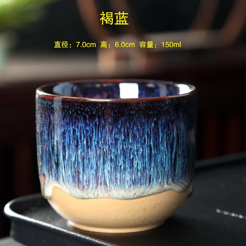 Kiln Change China Ceramic Tea Cup Pottery Jianzhan Drinkware  Temmoku Glaze Porcelain Kung Fu Cups Set for Water Latte Milk Quick Pick Grocers