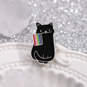 Rainbow Flag LGBT Enamel Pins Cute Black White Cat Pride Brooches Lapel Badges Cartoon Animal Jewelry Gifts for Lovers Friends Quick Pick Grocers