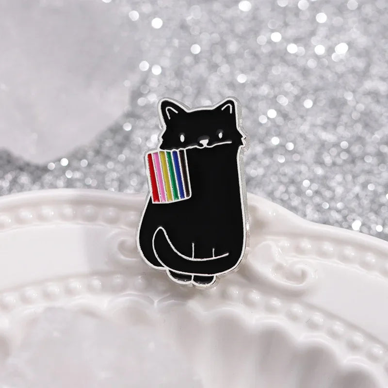 Rainbow Flag LGBT Enamel Pins Cute Black White Cat Pride Brooches Lapel Badges Cartoon Animal Jewelry Gifts for Lovers Friends Quick Pick Grocers