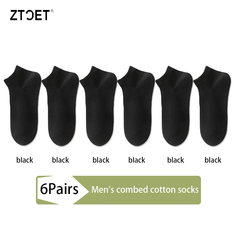 6Pairs High Quality Men Combed Cotton Socks Short Breathable Odor proof and antibacterial Business Spring Summer for Male sock Quick Pick Grocers