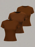 Women's Solid Color Short Sleeve T-Shirt, Minimalist Basic Top for Summer Quick Pick Grocers
