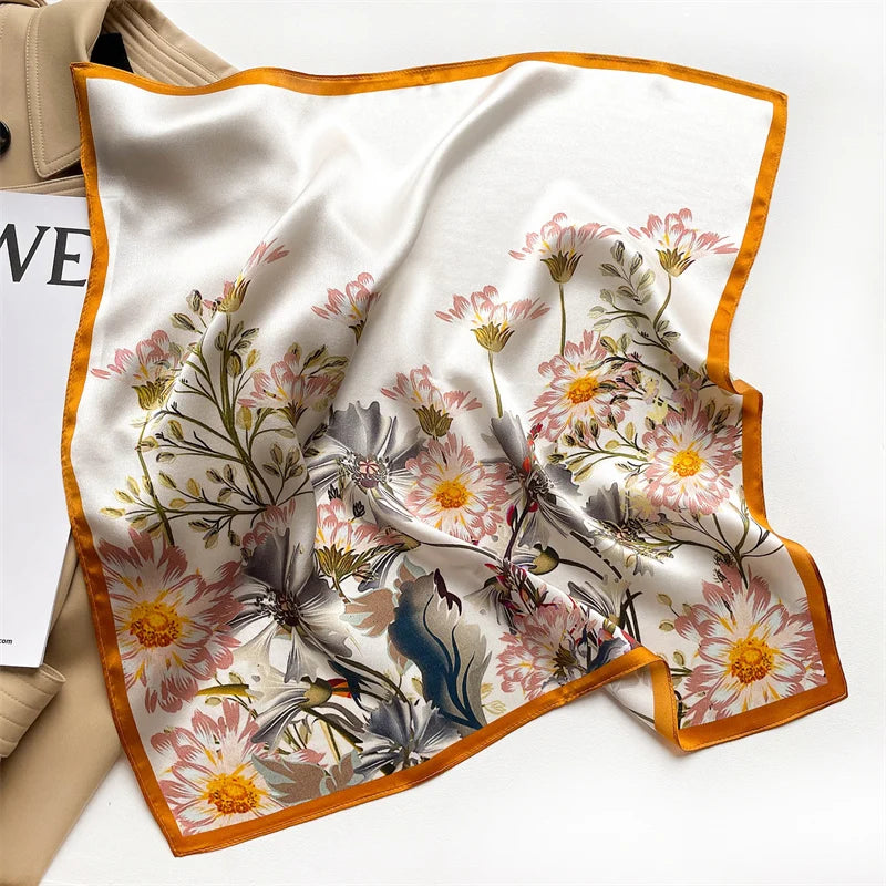 2025 Fashion 100% Real Silk Scarf 53cm Square Bandelet Women's Silk Temperament Small Scarf Neck Decorative Wrap Printed Scarves Quick Pick Grocers