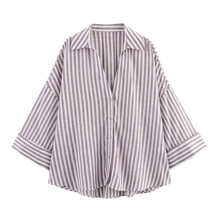 HipSeam Wide Sleeved Shirt Women Spring Asymmetric Hem Button Women's Shirts Simple Lady Johnny Collar Shirts & Blouses Quick Pick Grocers