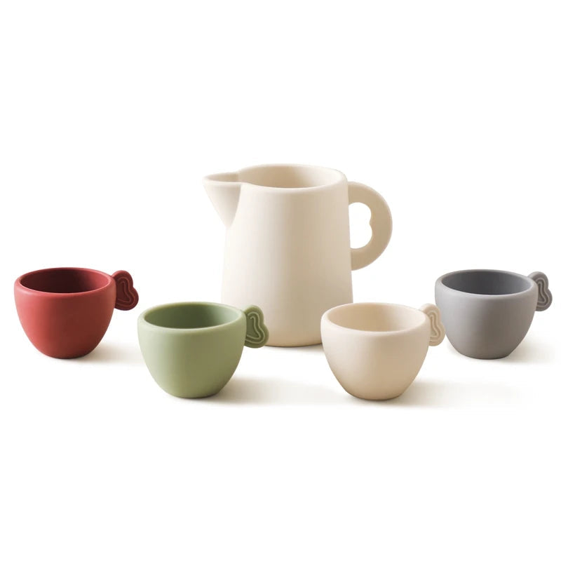 Wooden Children Montessori Toy Teapot Teacup Simulation Kitchen Utensil  BPA Free Silicone Kid Education Pretend Play Toy Gift Purest Peak