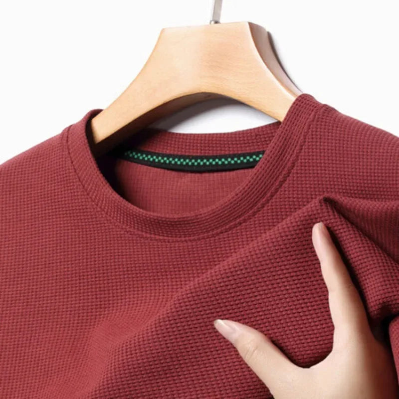 New Summer Waffle Round Neck Short Sleeved T-shirt for Men's Short Sleeved Top Quick Pick Grocers