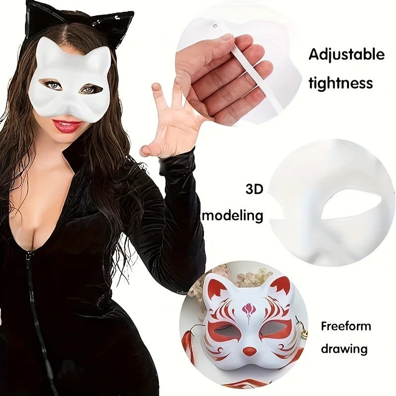 1-20pcs Japanese Mask Paper Blank Mask Halloween Cosplay Cat DIY Paintable Half Face Mask Animal Costume Party Decor Craft Prop Quick Pick Grocers