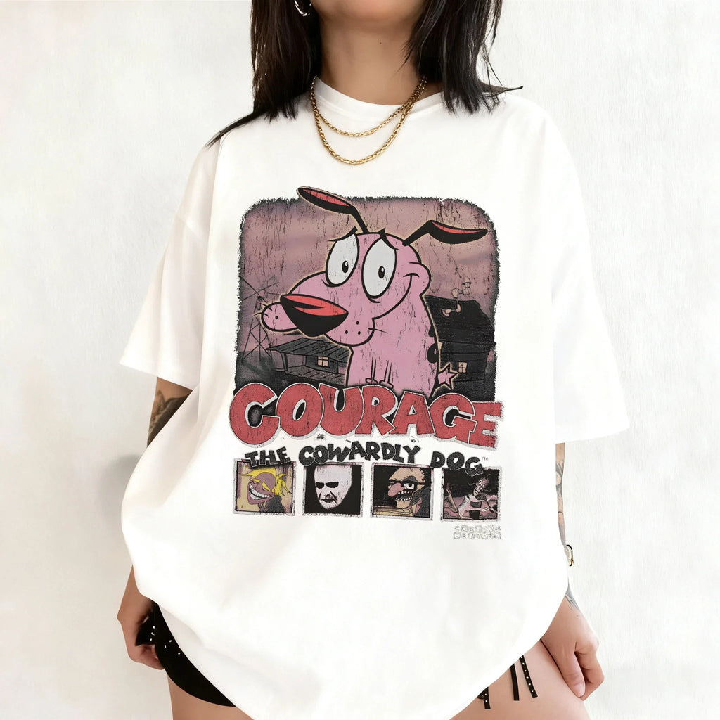 Vintage Courage The Cowardly Dog Cartoon Print Short Sleeve T-Shirt Retro Unisex Graphic Tee 90s Nostalgia Summer Streetwear Tee Quick Pick Grocers