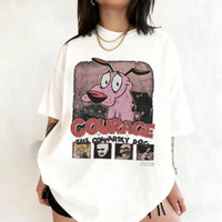 Vintage Courage The Cowardly Dog Cartoon Print Short Sleeve T-Shirt Retro Unisex Graphic Tee 90s Nostalgia Summer Streetwear Tee Quick Pick Grocers