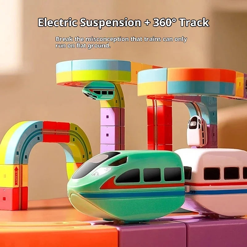 Electric Magnetic Track Set STEM Building Toy with Anti-Gravity Vehicles 100+ Pieces DIY Railway Model Creative Gift for Kids Quick Pick Grocers
