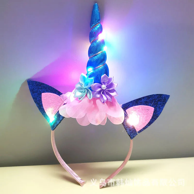 New Halloween Cute Unicorn Headband for Girls Lights Up Pink Sweet Party Hairpins Unique Cartoon Hair Accessories for Children Quick Pick Grocers