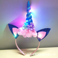 New Halloween Cute Unicorn Headband for Girls Lights Up Pink Sweet Party Hairpins Unique Cartoon Hair Accessories for Children Quick Pick Grocers