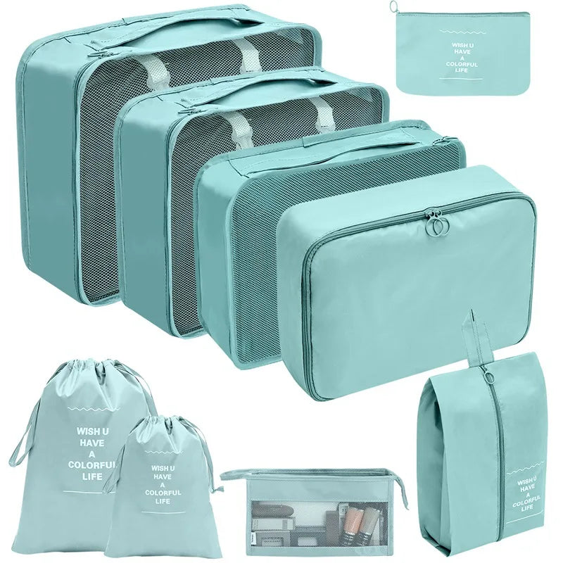 7/8/9/10 Pcs Set Travel Organizer Storage Bags Suitcase Packing Cubes Set Cases Portable Luggage Clothes Shoe Tidy Pouch Folding Econic Blanks