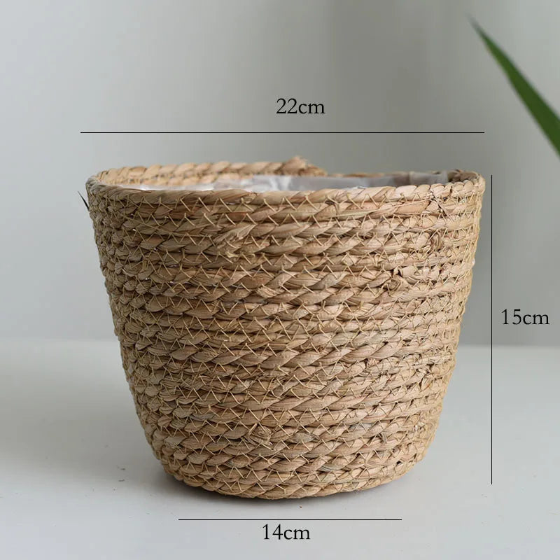 Straw Weaving Flower Plant Pot Basket Grass Planter Basket Indoor Outdoor Flower Pot Cover Plant Containers for Plantable Plants Quick Pick Grocers