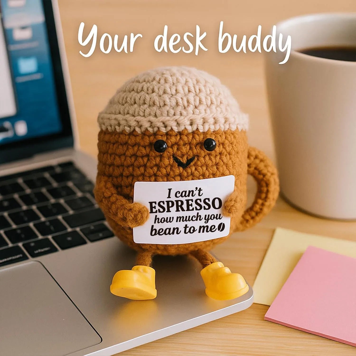 Funny Crochet Emotional Support Coffee Doll With Card Desktop Ornament Handmade Knitted Coffee Dolls Christmas Gifts Home Decor Quick Pick Grocers