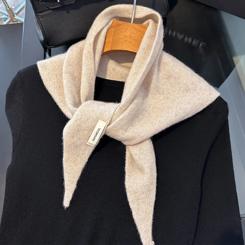Knitted Scarf Women 100% Wool Winter Warm Scarves Bright Solid Color Design Thickened Shawl Soft Triangle Pashmina Neck 2025 NEW Quick Pick Grocers
