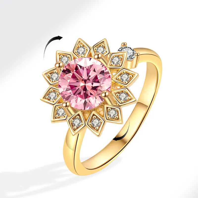 VENTFILLE 925 Sterling Silver Sunflower Diamond Zircon Rotatable Ring For Women Gift Relieve Stress Ring Jewelry Wholesale Quick Pick Grocers