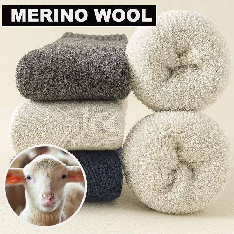 3 Pairs Men Women Wool Socks Couples Solid Winter Snow Chrismas Gift Thermal Cashmere Marino Thickened Fleece Terry Loop socks Quick Pick Grocers