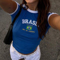 2023 Summer T-shirt For Women Brazil Letter Aesthetic 90's Crop Tops Casual Short Sleeve Tee Kpop Streetwear Vintage Y2k Clothes Quick Pick Grocers