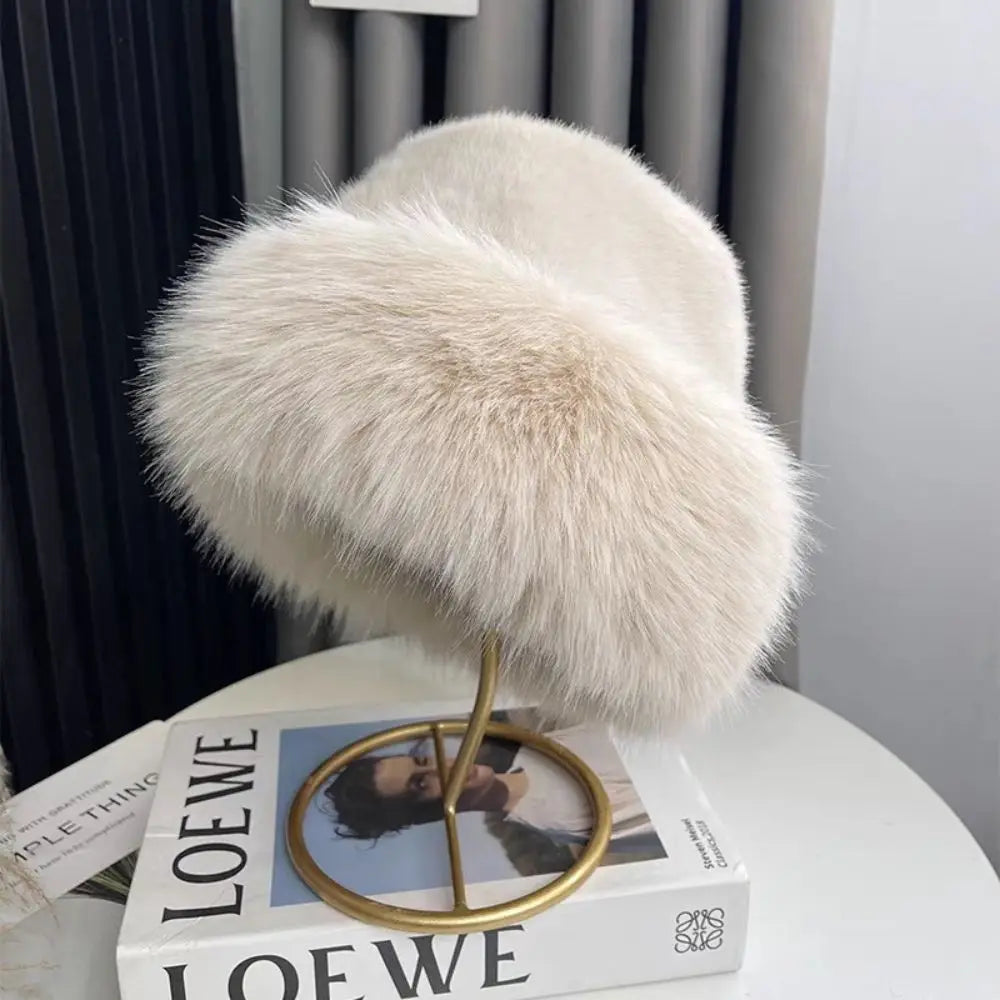 Fluffy Fur Fisherman Hat For Women Winter Plush Ear Protection Cap Windproof Warm Female Panama Caps Solid Fashion Bucket Hat Purest Peak