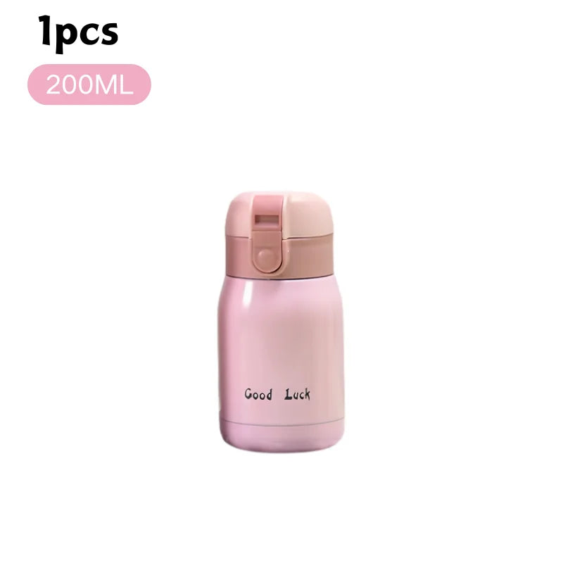200/350ml Cute Mini Thermos Cup Stainless Steel Thermal Coffee Mug Portable Vacuum Flask Insulated Water Bottle with Button Lid Quick Pick Grocers