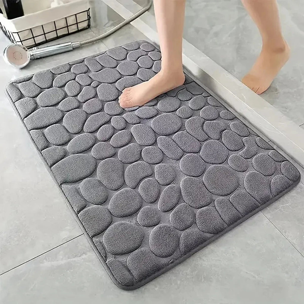 3D Non Slip Bathroom Mat Bath Mats Absorbent Doormat Carpet Cobblestone Embossed Door Floor Mats Machine Washable Quick Drying Econic Blanks