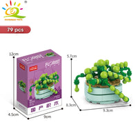 HUIQIBAO MOC Flower Succulent Potted Model Building Block DIY Eternal Bouquet Home Desk Plant Decor Brick Girl Gift Children Toy Quick Pick Grocers