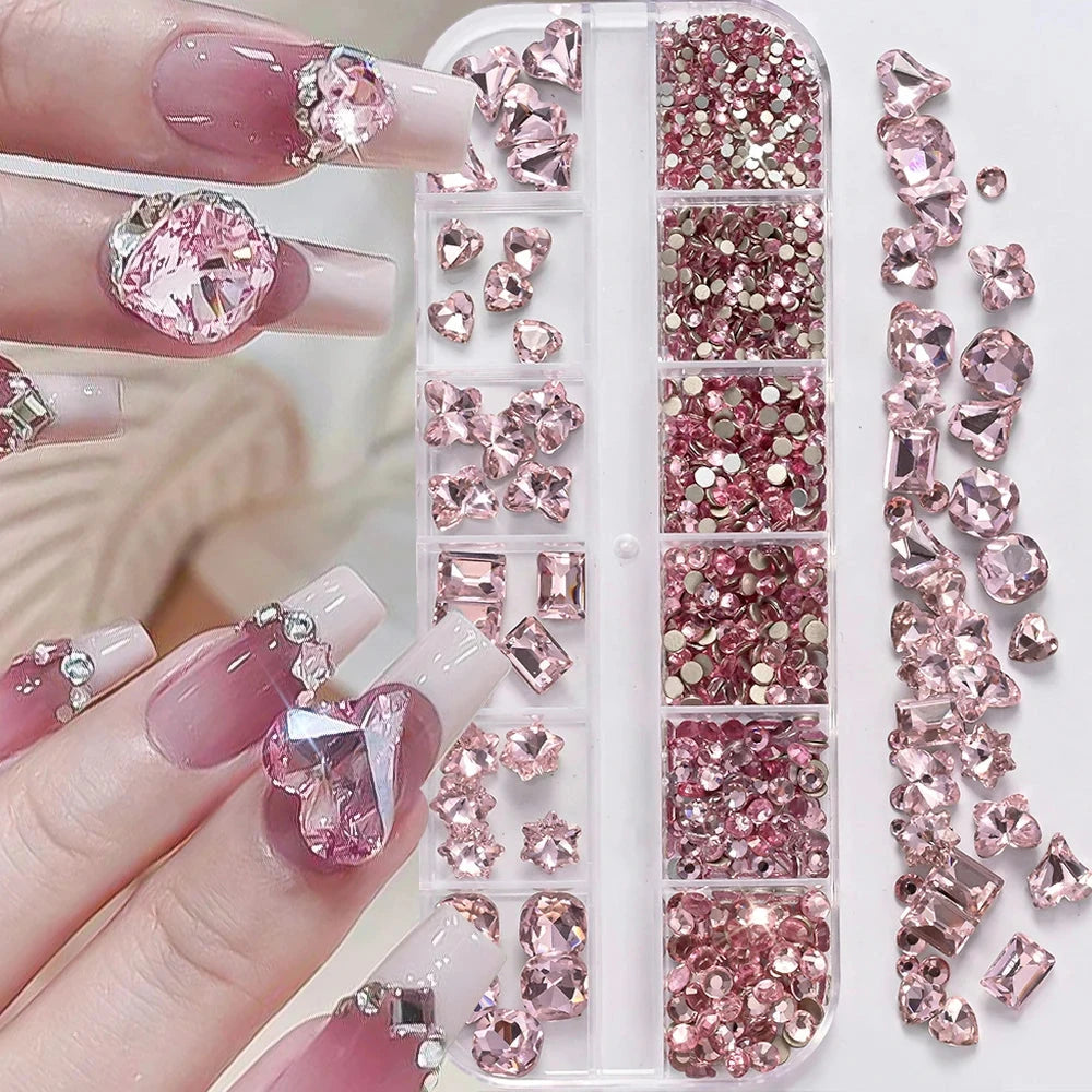 180pcs AB Flatback Glass Nail Art Rhinestones Multi-shape Mixed Diamond Gems Blue Purple Crystal Stones For DIY Nail Decoration Econic Blanks