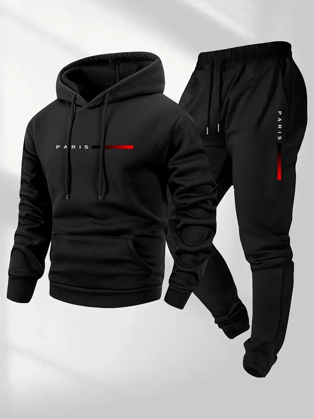 PARIS Letter Print Sweatshirt Suit Men's Fleece Hoodie Pants Set Spring Autumn Winter Warm Casual Sports Pullover Trousers Sets Quick Pick Grocers
