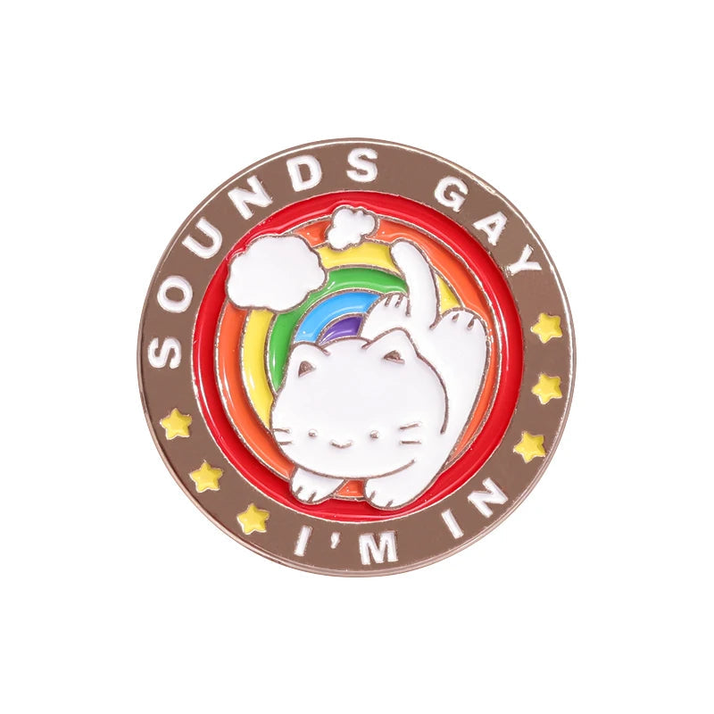 LGBTQ Pride Collect You Are Safe With Me Enamel Pins Rainbow Spaceship UFO Shield Cat Brooches Lapel Badges Jewelry Lover Gifts Quick Pick Grocers