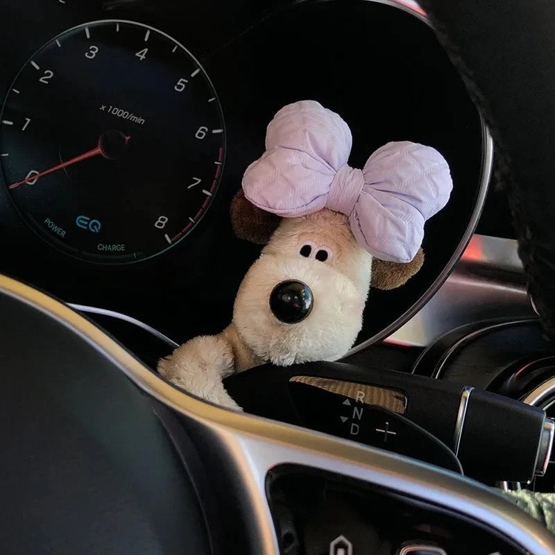 Plush Puppy Clutch Decoration Car Wiper Turn Signal Switch Ornaments kawaii Bowknot Dog Car Wiper Doll Auto Interior Accessories Econic Blanks
