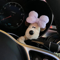Kawaii Plush Puppy Clutch Decoration – Cute Dog Car Wiper & Turn Signal Switch Ornament with Bowknot | Auto Interior Accessories Econic Blanks