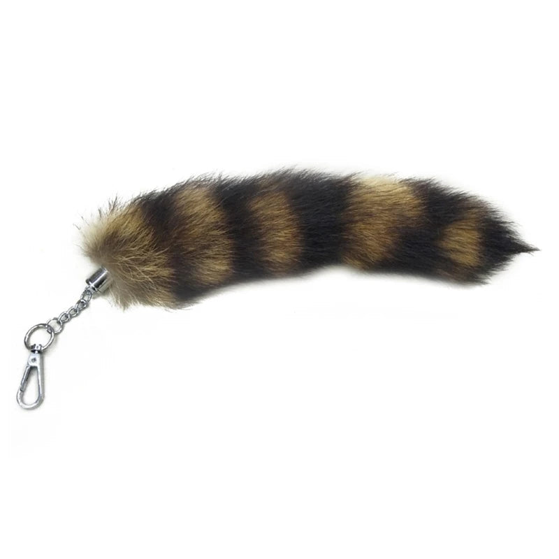 Plush-Fox Tail Keychain Furry Racoon Tail Keyring Keychain 28cm Animal Tail Key-Pendant Pompoms Keyring Holder Bag-Decor Econic Blanks